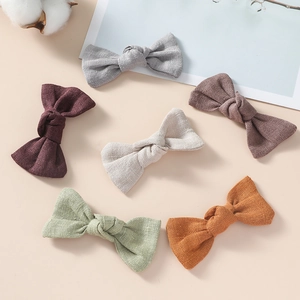 Lot de six barrettes nœuds en lin faites main pour filles aux couleurs vintage