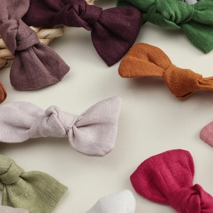 Barrettes à cheveux nœuds en lin fait main pour filles aux couleurs unies variées