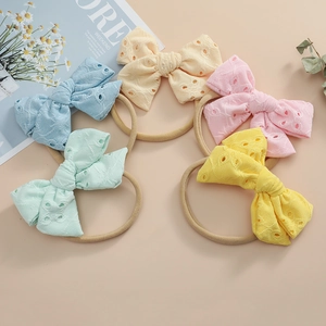 Bandeau Élastique en Nylon pour Bébé Fille Avec Nœud en Dentelle Brodée Bandeau Souple pour Nourrissons Photographie