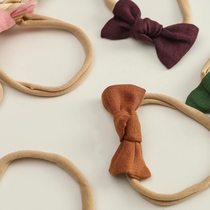 Bandeaux pour bébé avec nœuds en lin et nylon doux, assortiment de couleurs vintage