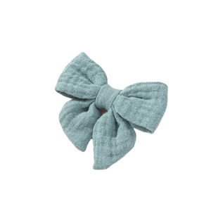 Barrette à cheveux nœud en double gaze de coton vert menthe Morandi pour petites filles