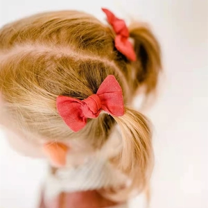 Barrettes à Cheveux Nœud en Coton et Lin Faites à la Main pour Bébés Filles Couleur Unie Accessoires Cheveux Enfants