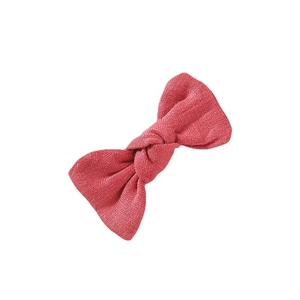 Barrette à nœud papillon en lin fait main pour filles en couleur rouge vif uni