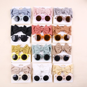 Baby Kids Bow Headband And Bear Ear Sunglasses Knitted Ribbed Hairband Cute Infant Toddler Accessories For Outing Photography