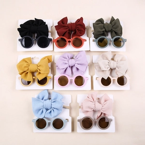 Baby Kids Bowknot Nylon Headband And Round Sunglasses Set Princess Bow Hair Band Sunglasses Two Piece Accessory Set