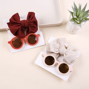 Kids' waffle bow headband and vintage round sunglasses two-piece accessory set