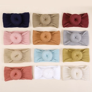 Lot de 12 bandeaux bébé en tricot jacquard avec nœud donut en plusieurs couleurs