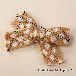 Fermaglio per capelli a fiocco in maglia marrone per bambini con pois, 9 cm