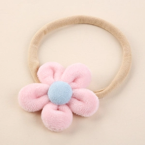 Bandeau bébé avec fleur en peluche douce et élastique en nylon beige pour filles