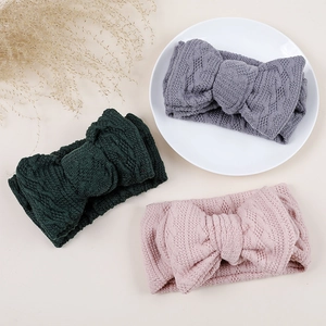 Bandeau pour Bébé en Tricot d'Acrylique Grand Nœud Double Couche Bande de Cheveux Élastique Jacquard pour Nourrissons Enfants