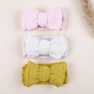 Détails du tricot de bandeaux à double nœud rose, blanc et jaune pour bébés et enfants