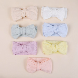 Soft Knitted Hollow Out Baby Headband With Oversized Bow Elastic Breathable Infants Toddlers Girls Headwrap Hair Accessories