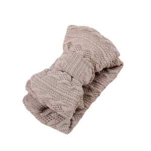 Bandeau bébé en tricot jacquard avec double nœud et texture torsadée de couleur kaki