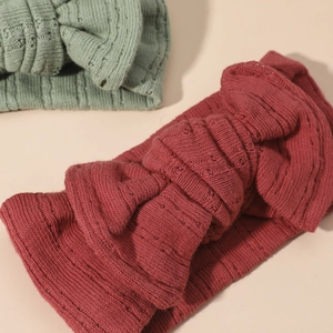 Fasce per capelli in cotone lavorato a maglia con fiocco per neonati in rosso e verde