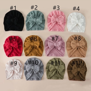 Baby Bow Turban Hat Ribbed Knit Soft Infant Beanie Warm Windproof Indian Style Headwrap For Newborn Toddler Girls Accessories