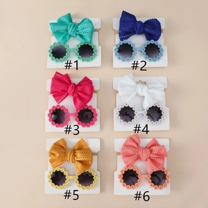 Cute Baby Girls Lace Bow Headband With Daisy Flower Sunglasses Toddler Infant Sweet Summer Outdoor Photo Prop Accessories