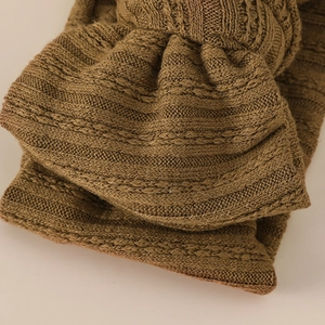 Knitted jacquard baby headband with double-layered bow in solid dark khaki color