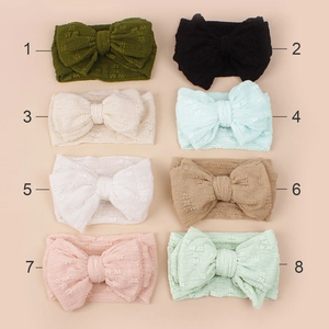 Détails de 8 bandeaux élastiques pour bébés avec grands nœuds en jacquard texturé