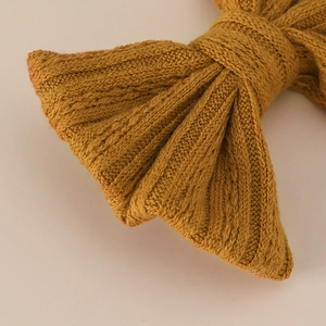 Princess style mustard yellow jacquard knit bow hair clip for baby girls and toddlers
