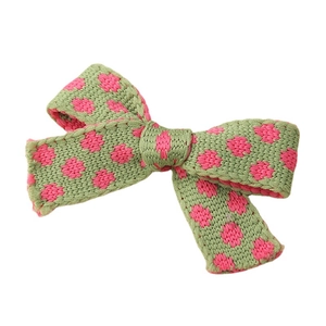 Fermaglio per capelli a fiocco in maglia verde con ricamo a pois rosa per bambine
