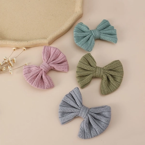 Kids Ribbed Knit Bow Hair Clip For Girls Handmade Jacquard Fabric Alligator Clip Toddler Baby Princess Hair Accessories
