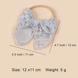 Light blue hollow lace bow headband for baby girls with soft elastic band for kids
