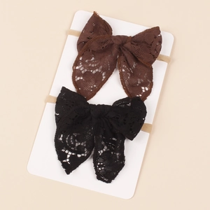 Set of 2 lace bow headbands in black and dark brown with high-elastic nylon bands