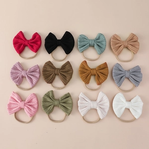 Baby Girl Jacquard Knit Bow Headband Soft High Elastic Nylon Hair Band For Newborn Infant Toddler Kids Hair Accessories