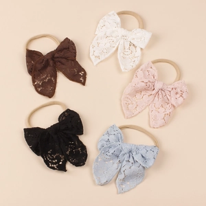 Baby Girl Lace Bow Headband Vintage Hollow Out Elastic Nylon Hair Band Soft Floral Princess Headwear Toddler Hair Accessories