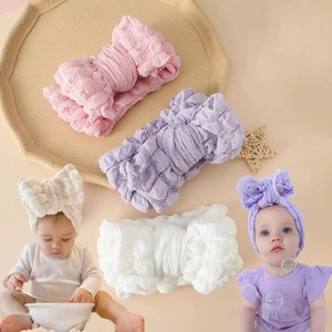 Bandeau à Grand Nœud pour Bébé Fille Élastique en Tissu Seersucker Doux Serre-Tête pour Nourrissons et Enfants Accessoires de Cheveux