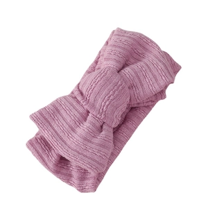 Lavender cable knit headband for baby girls with a double layered bow detail