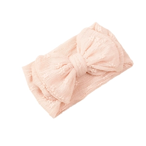 Bandeau élastique pour bébé avec grand nœud double couche et tulle à pois en rose clair