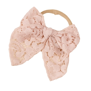 Pink lace bow baby headband with hollow retro swallowtail design and elastic nylon band
