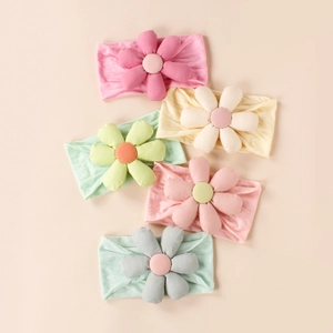 Soft Elastic Baby Flower Headband Floral Hair Accessory Wide Turban Infant Toddler Photography Prop Handmade Headwear