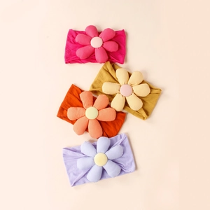 Baby elastic flower headbands in rose, yellow, orange and lilac for infant photography