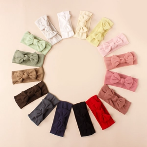 Set of 15 colorful soft elastic striped bow headbands for newborn babies and infants