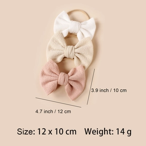 Soft nylon baby headbands with waffle texture bows in white, beige and pink