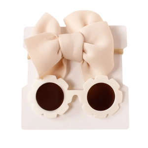 Conjunto de diadema con lazo beige y gafas de sol de flores para niñas y bebés