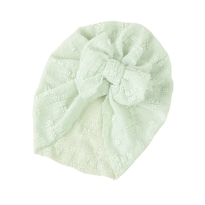 Mint green baby turban hat with large mesh bow and breathable dot knit fabric