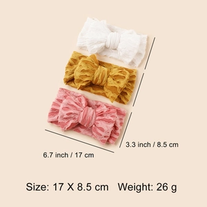 Lot de 3 bandeaux élastiques pour bébé avec grands nœuds en blanc moutarde et rose