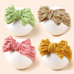 Bandeau à Nœud en Tricot Élastique pour Bébé Fille Doux Ajouré Grand Nœud Bandeau Cheveux pour Nourrissons Enfants Accessoires