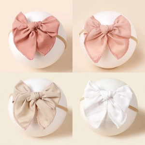 Bandeau Bébé Nœud Élastique Doux en Lin et Coton Serre-tête pour Nouveau-né Nourrisson Accessoires Photo Cheveux Filles