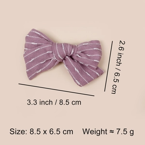 Nœud papillon rayé violet pour filles, accessoire en coton et lin 8,5x6,5cm