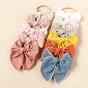 Lot de 10 bandeaux bébé avec nœuds en lin aux couleurs Morandi et bandes en nylon