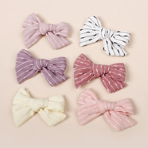 Pince à Cheveux Douce à Nœud pour Filles Enfants Rayée en Polyester Barrette Faite à la Main pour Bébés Accessoires