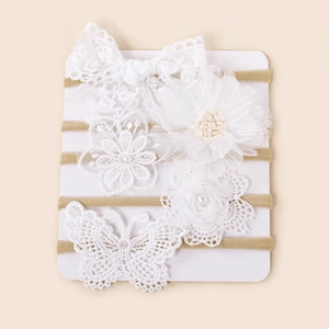 Bandeaux pour Bébé en Dentelle Fleurie Bandeaux Cheveux en Nylon Élastique Doux avec Nœud Papillon pour Nourrissons