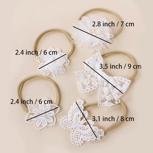 Lot de 5 bandeaux pour bébé avec fleurs en dentelle blanche et nœuds en broderie