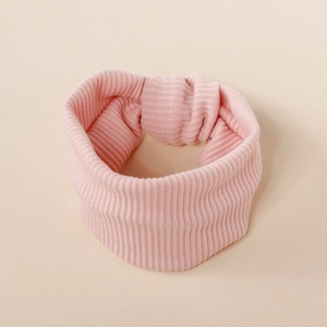 Pink striped ribbed knit baby headband with stretch fabric for comfortable hair styling