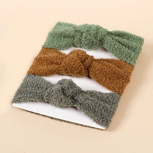 Dreiteiliges Set Baby-Stirnbänder aus Sherpa-Fleece mit Knotendesign in Grün, Caramel und Grau