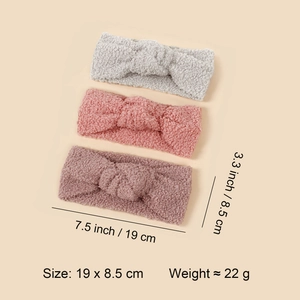 Dreiteiliges Sherpa-Baby-Stirnbänder-Set in Grau und Rosa mit weichem Knotendesign